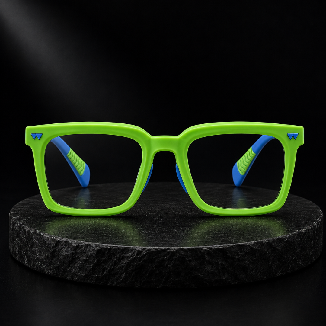 First Lens Little Star Kids Blue Light Computer Glasses Neon Green & Blue - B278