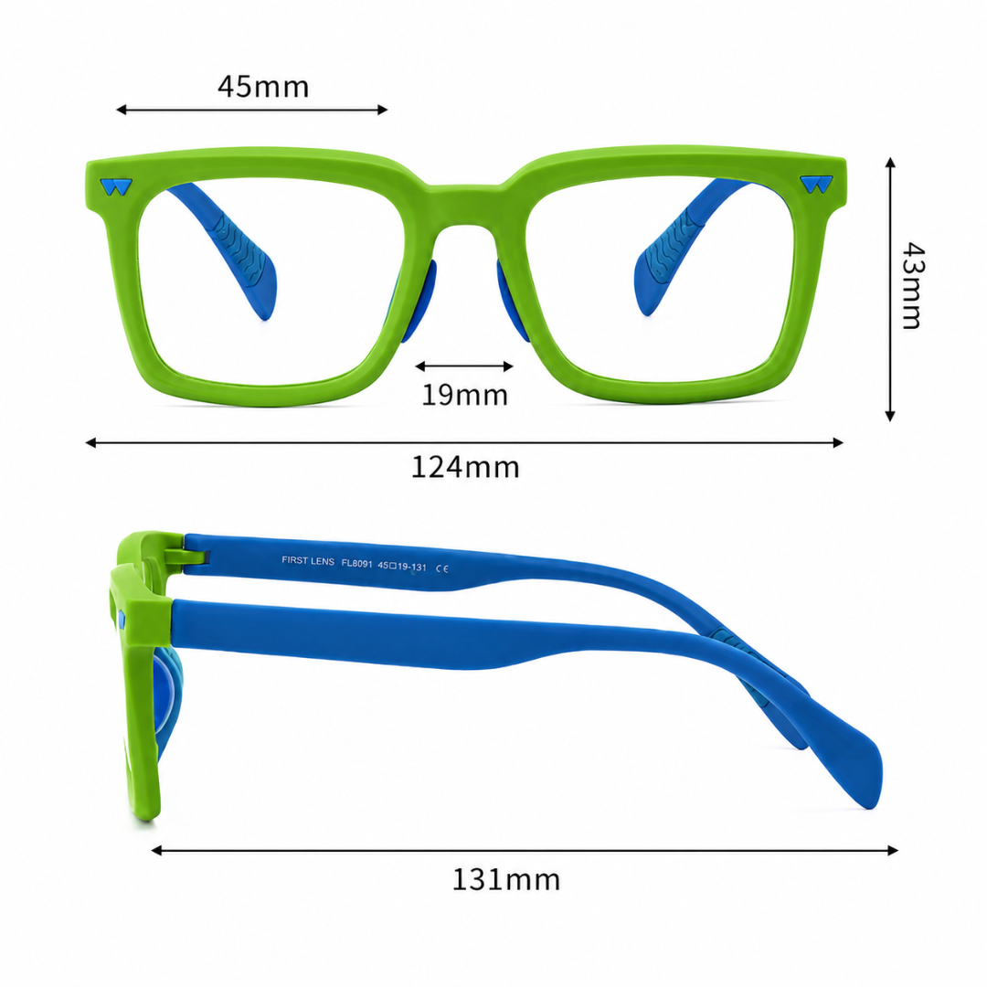 First Lens Little Star Kids Blue Light Computer Glasses Neon Green & Blue - B278