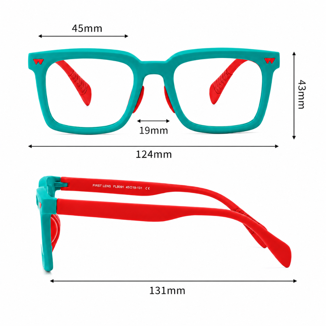 First Lens Little Star Kids Blue Light Computer Glasses Turquoise & Red - B279
