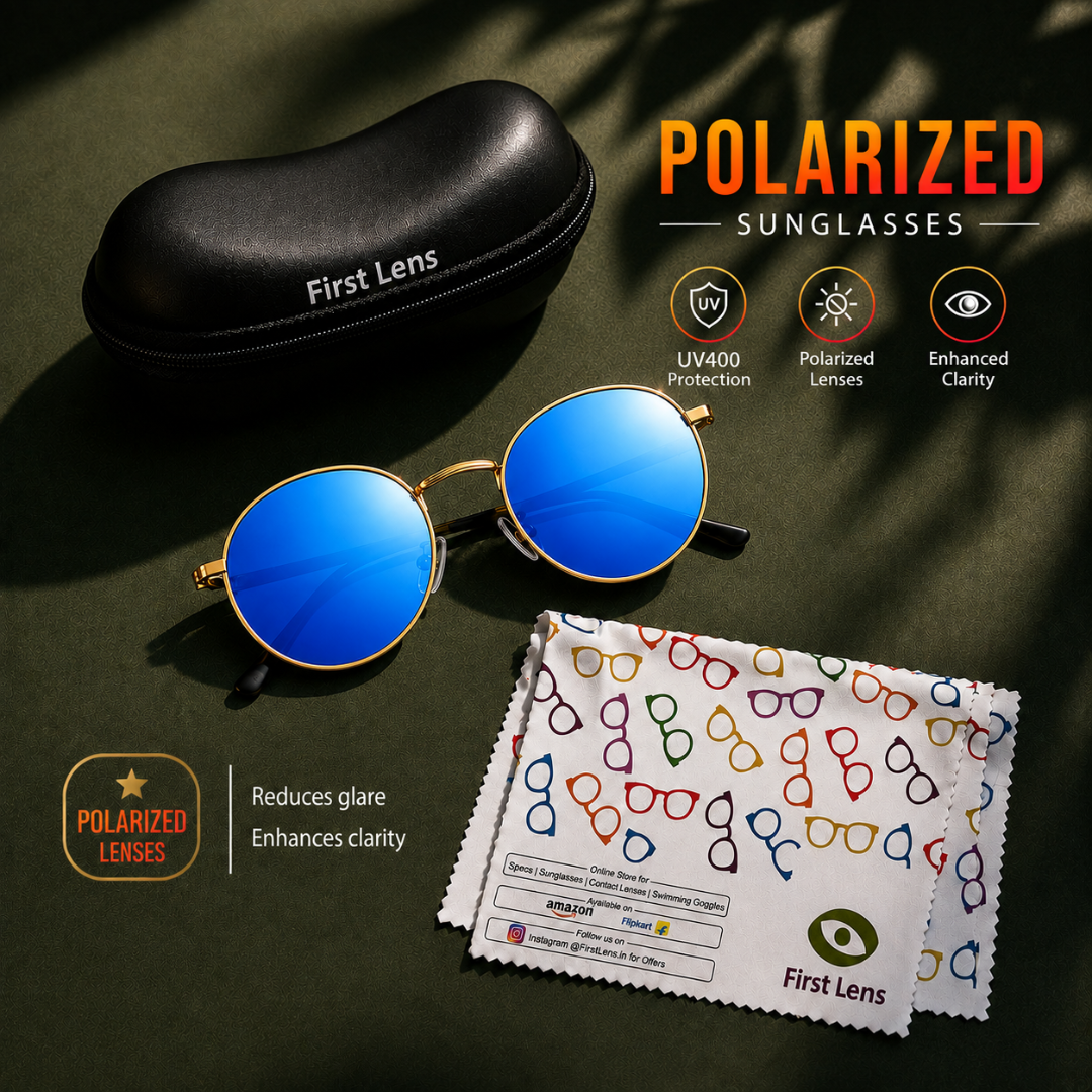 First Lens Polarized Mirrored  Sunglasses Blue Gold S509