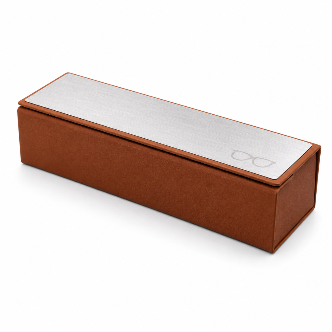 First Lens Premium Hard Shell Eyeglass Case – Brown