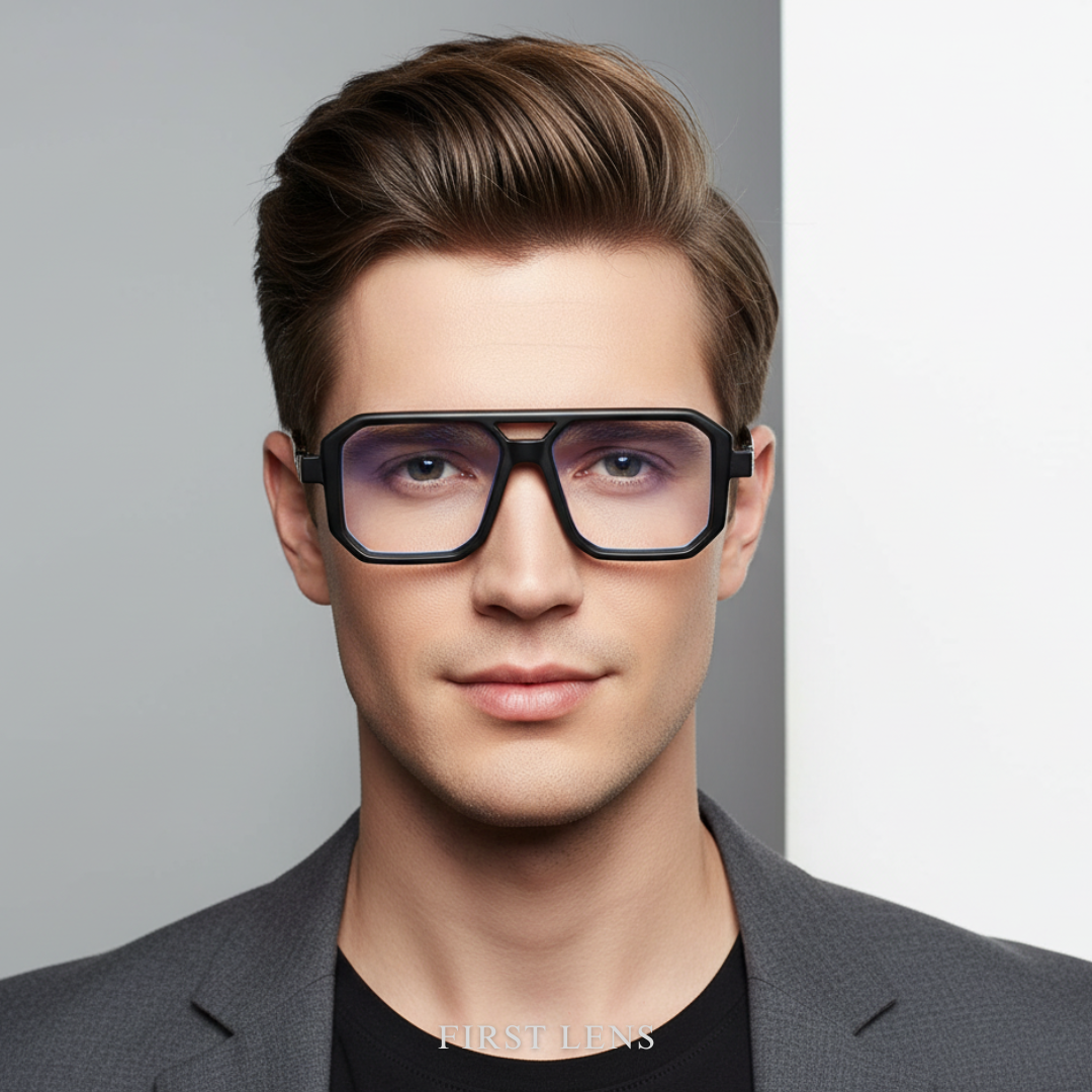 First Lens Retro Classic Frame Computer Glasses 001 - Black - B072