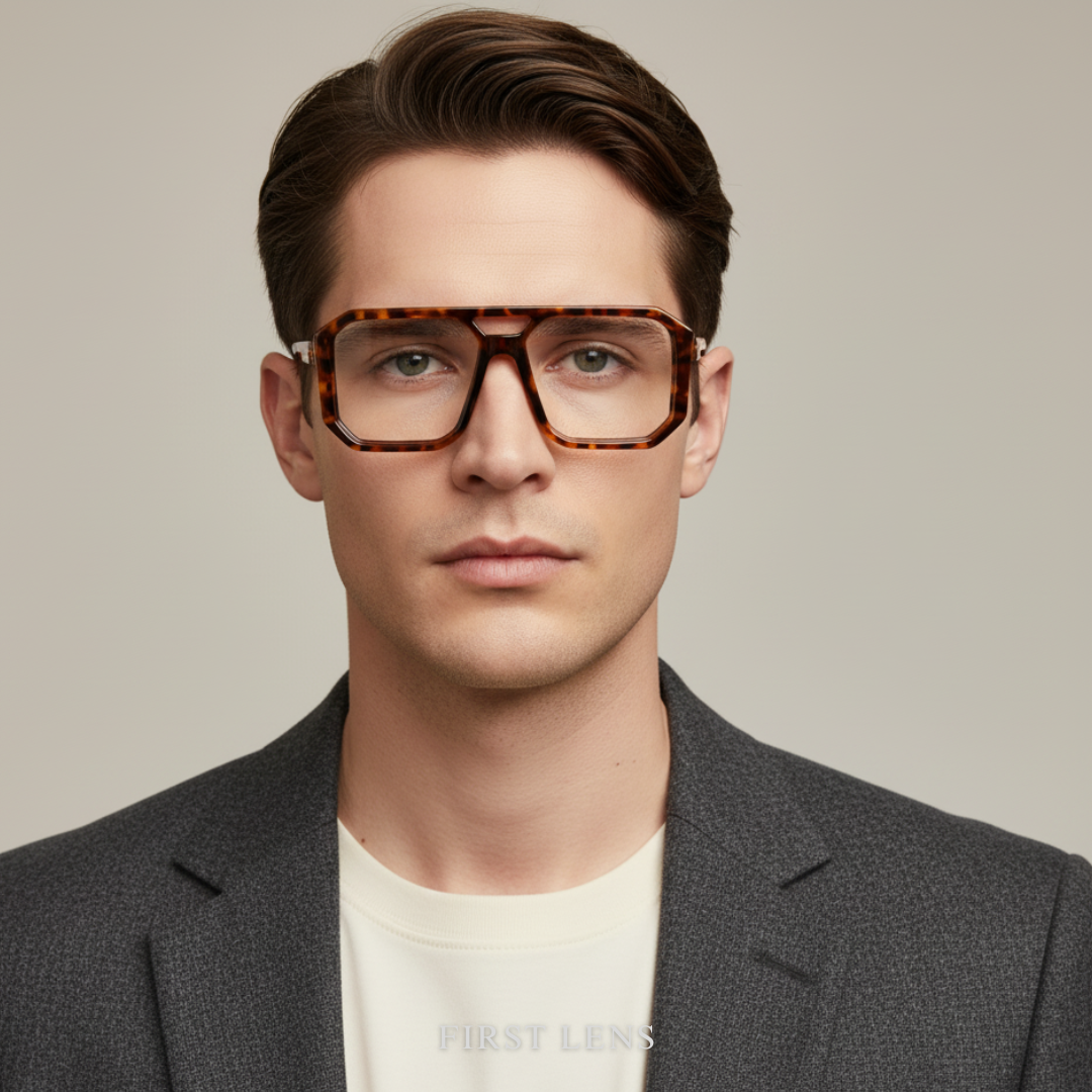 First Lens Retro Classic Frame Computer Glasses 002 - Leopard - B071