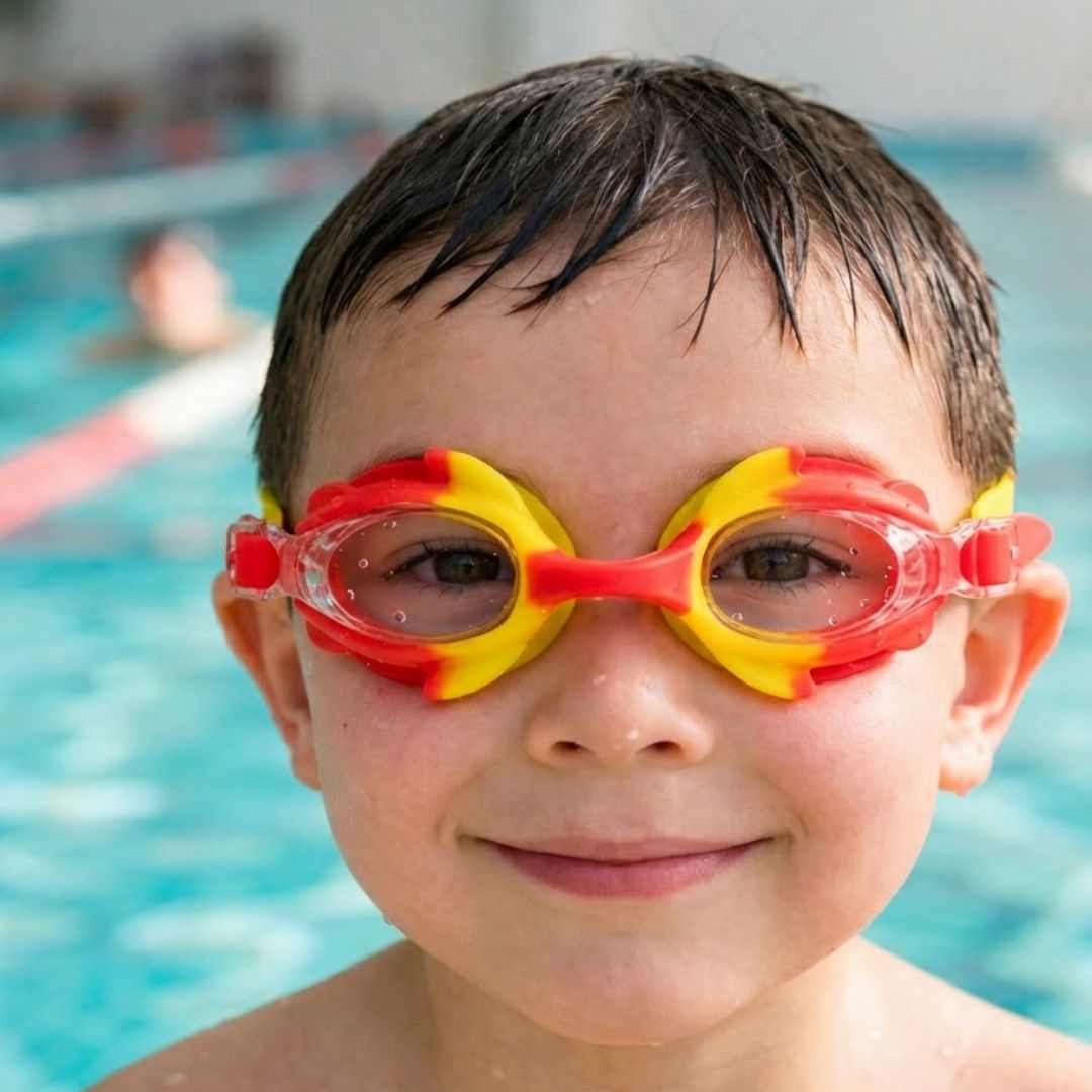 First Lens Swimming Goggles for Kids - K004 (Age 8 to 18) Red-Yellow