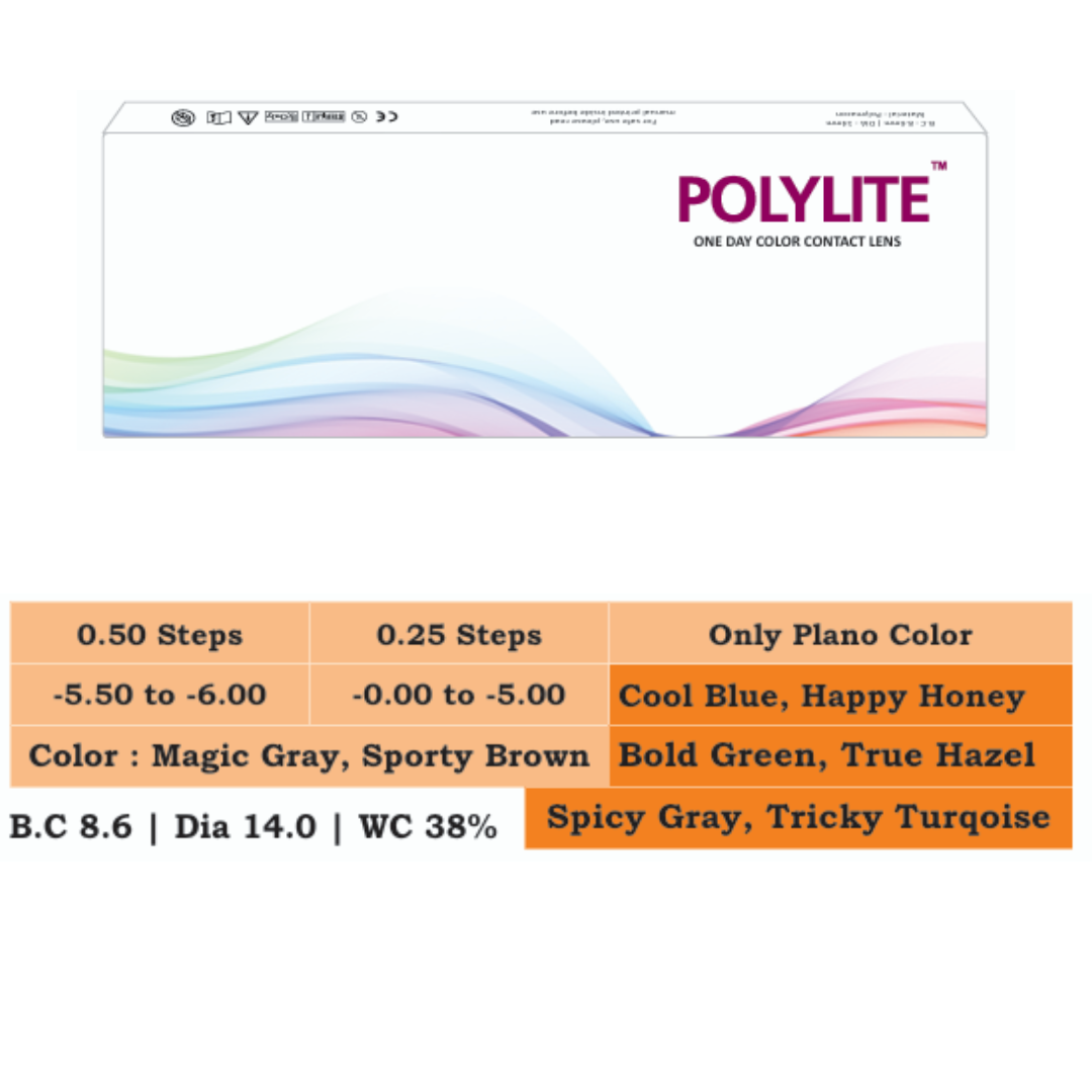 Polylite One Day Plano Color Contact Lens (10 Lens/Box)