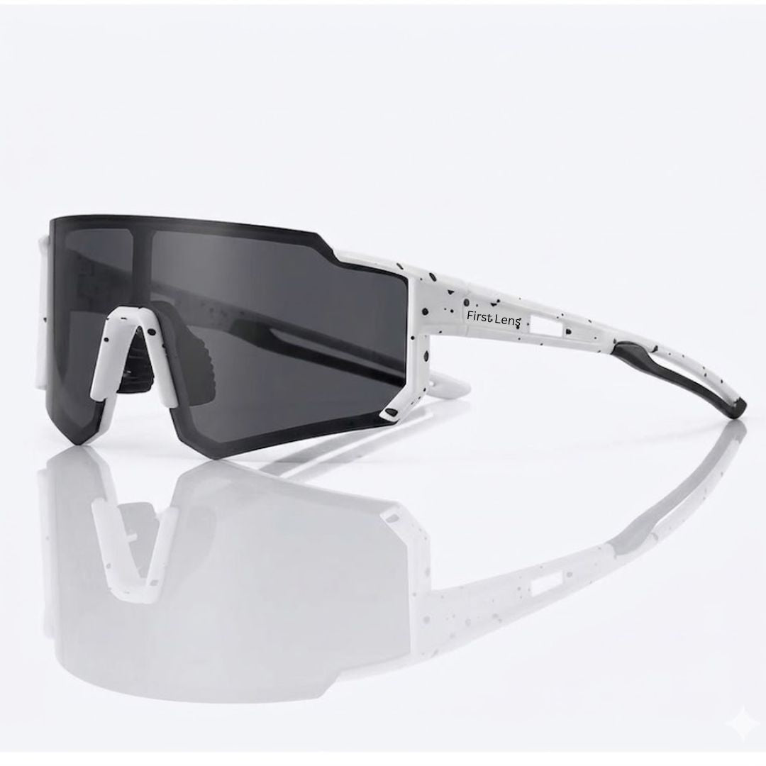 First Lens Customized Power Cycling/Running/Sports Sunglasses Uv400 + Polarized-S039 Black White