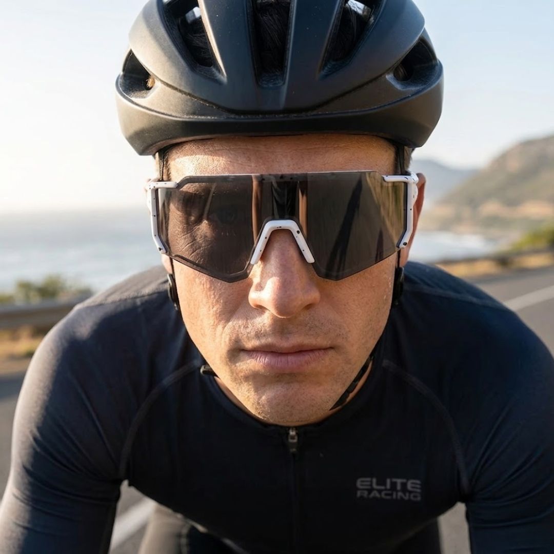 First Lens Customized Power Cycling/Running/Sports Sunglasses Uv400 + Polarized Without Power Black White - S101