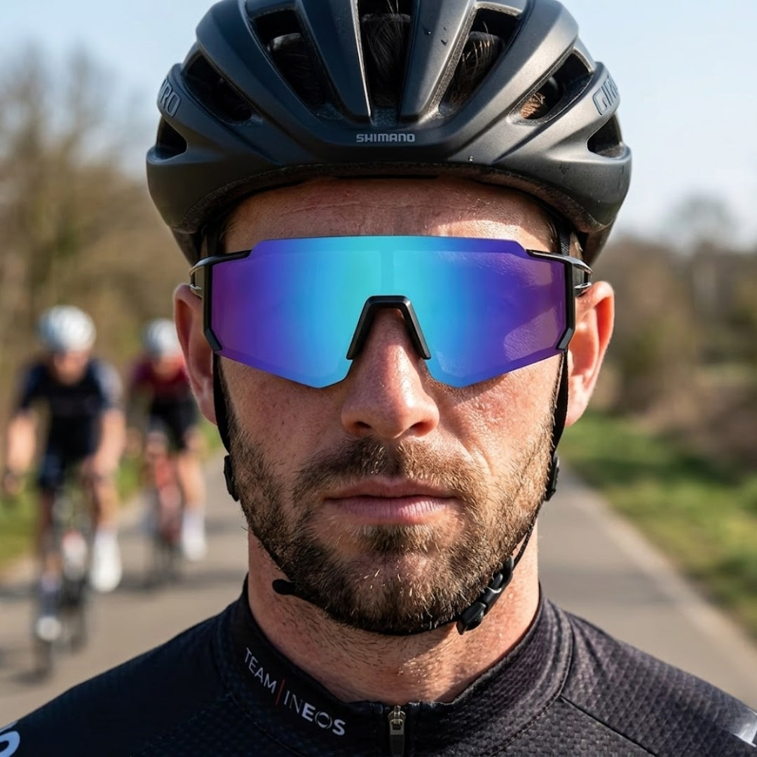 First Lens Customized Power Cycling/Running/Sports Sunglasses Uv400 + Polarized-S039 Blue Black