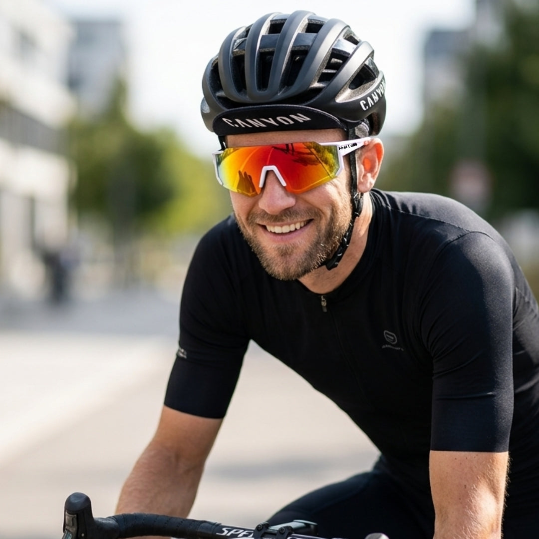 First Lens Customized Power Cycling/Running/Sports Sunglasses Uv400 + Polarized Without Power Orange White - S105