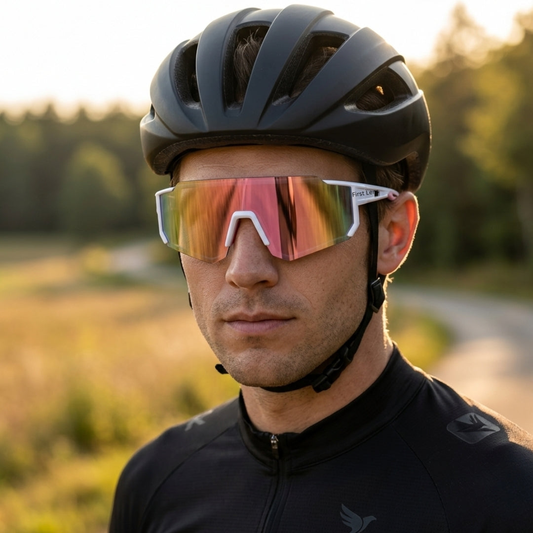 First Lens Customized Power Cycling/Running/Sports Sunglasses Uv400 + Polarized With Power Pink White - S106