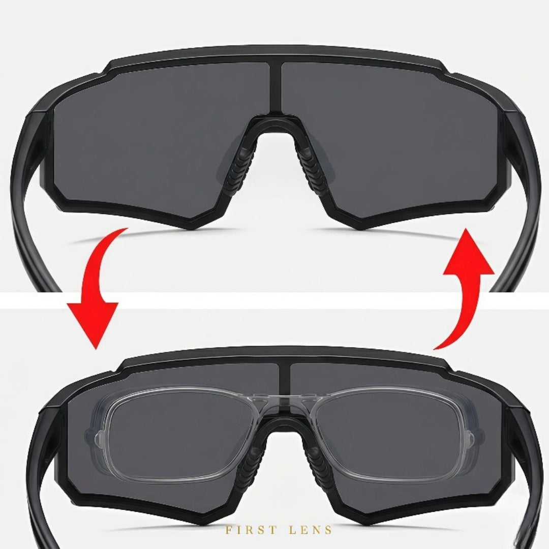 First Lens Customized Power Cycling/Running/Sports Sunglasses Uv400 + Polarized Without Power Black - S100