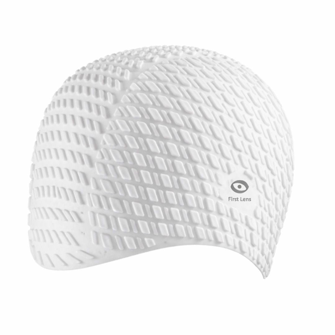 First Lens Square Swimming Cap for Men & Women - White - CA15