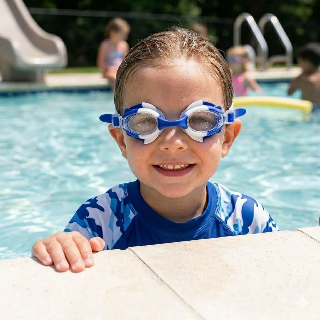 First Lens Swimming Goggles for Kids - K004 (Age 8 to 18)  Blue-White