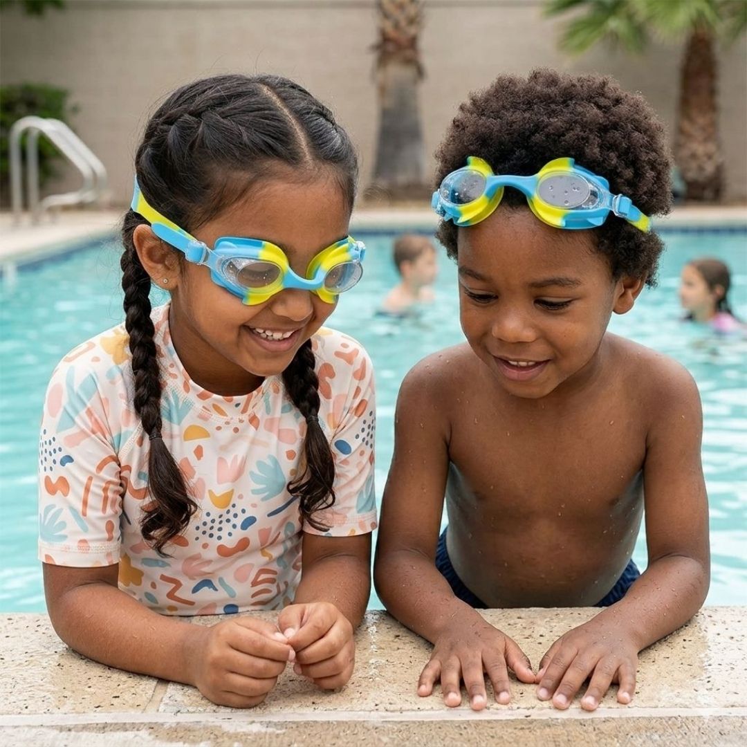 First Lens Swimming Goggles for Kids - K004 (Age 8 to 18)  Sky-Blue-Yellow