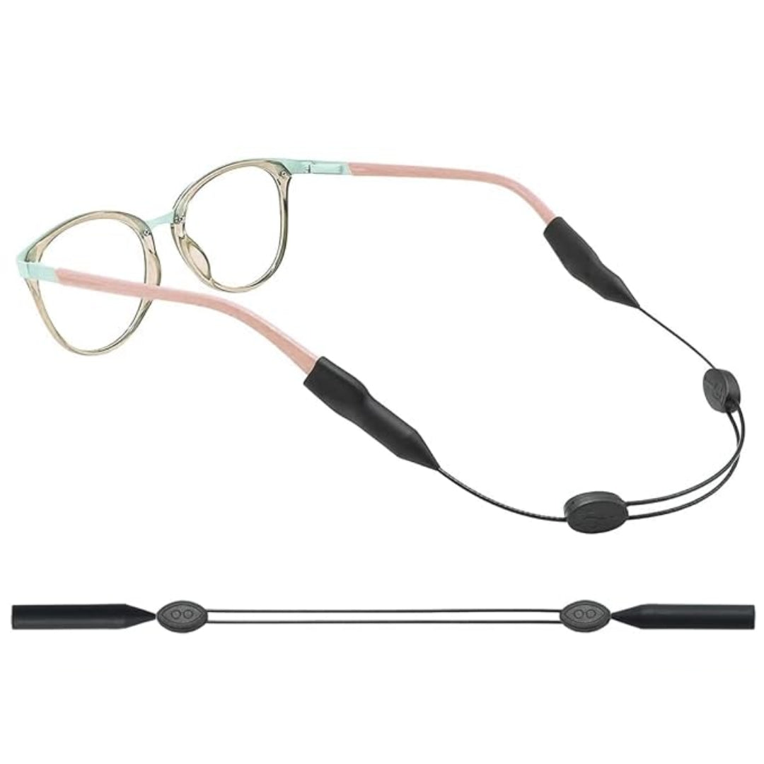 Black anti-slip eyeglass strap with pastel frames