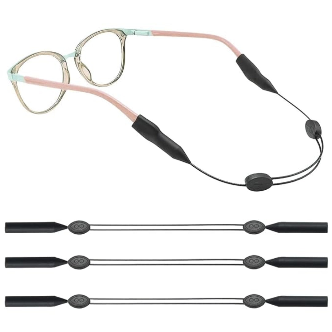Set of 3 black adjustable eyeglass straps