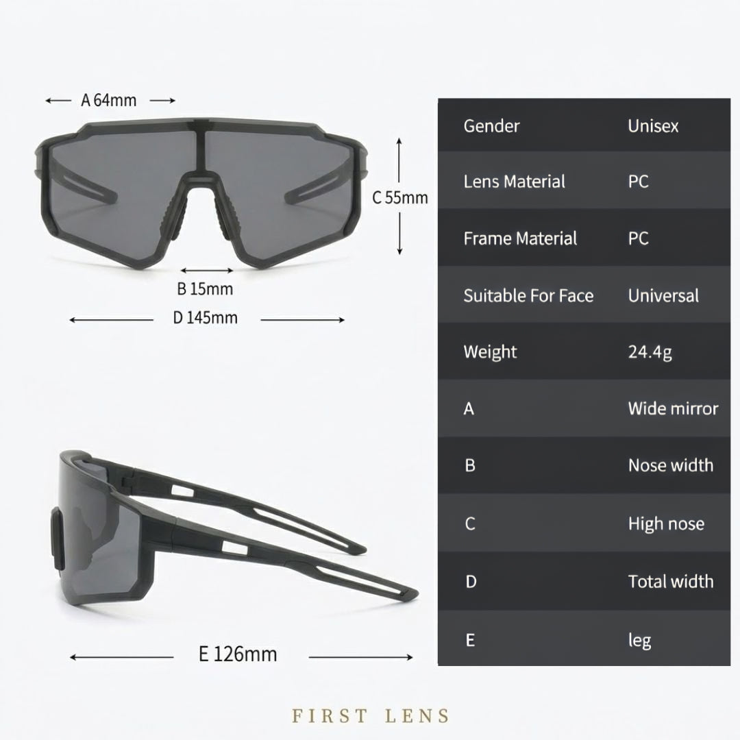 First Lens Customized Power Cycling/Running/Sports Sunglasses Uv400 + Polarized Black - S100