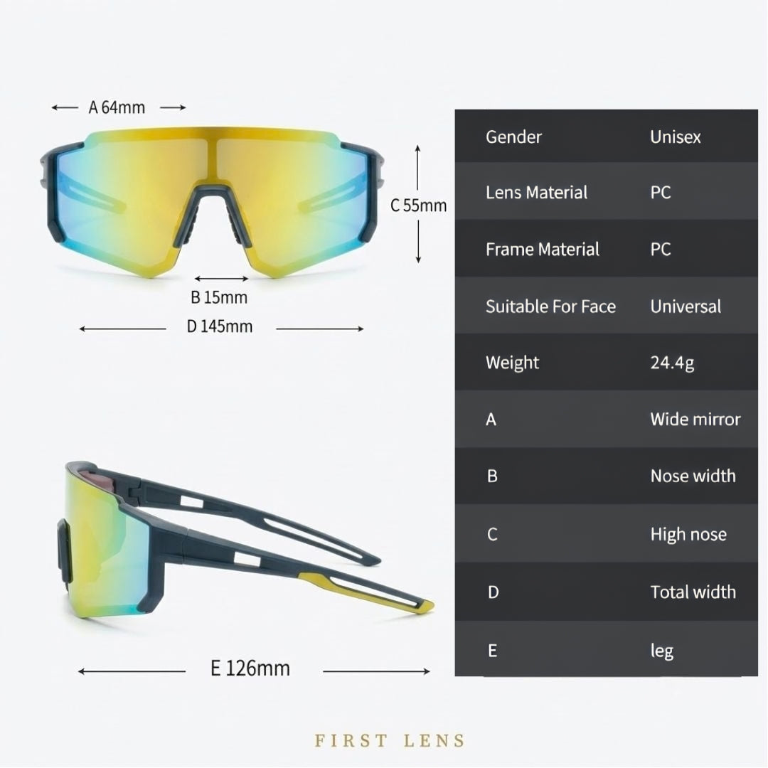 First Lens Customized Power Cycling/Running/Sports Sunglasses Uv400 + Polarized Blue Yellow - S108