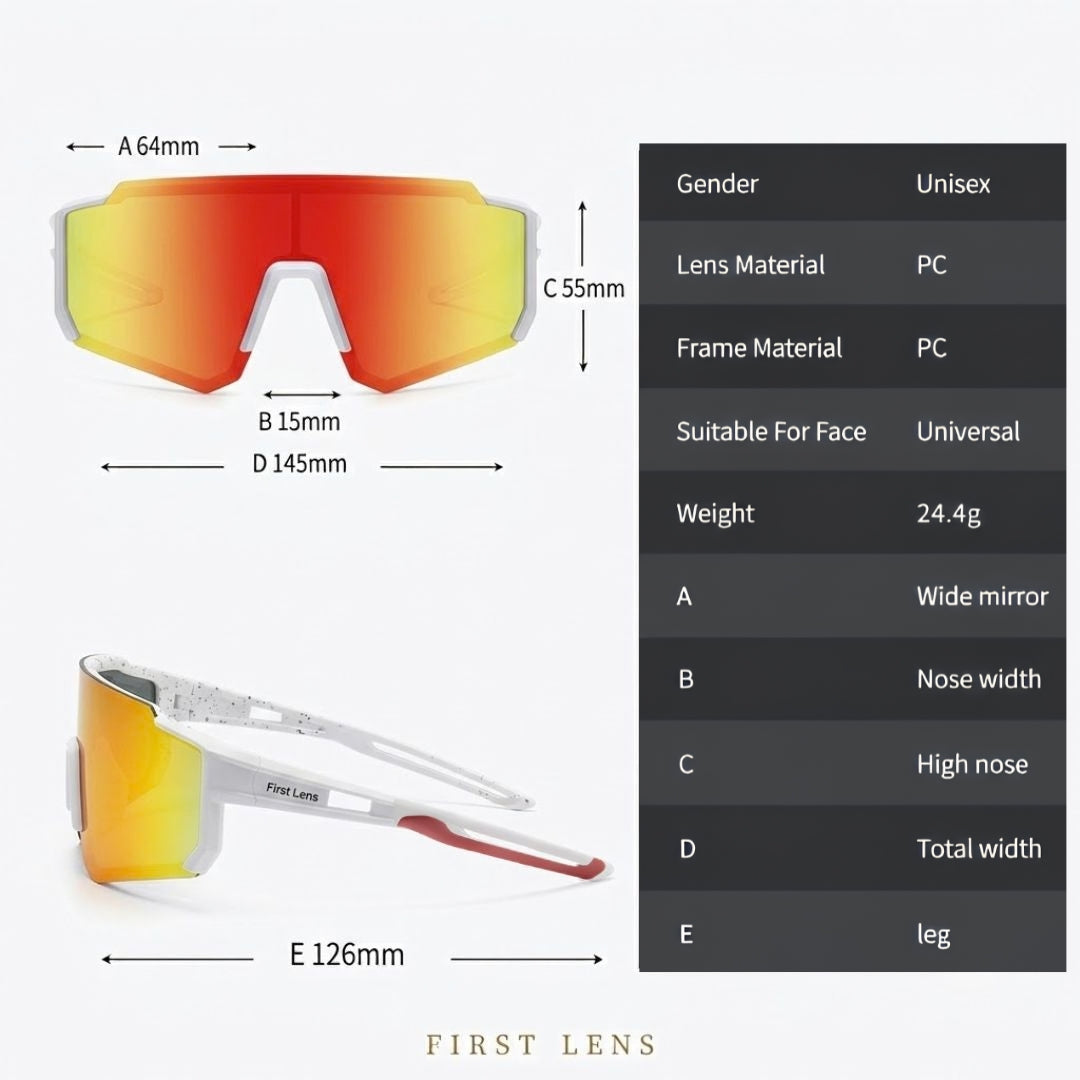 First Lens Customized Power Cycling/Running/Sports Sunglasses Uv400 + Polarized Orange White - S105