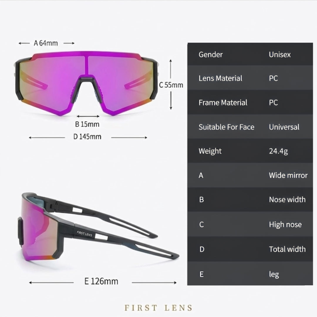 First Lens Customized Power Cycling/Running/Sports Sunglasses Uv400 + Polarized Pink Red - S113