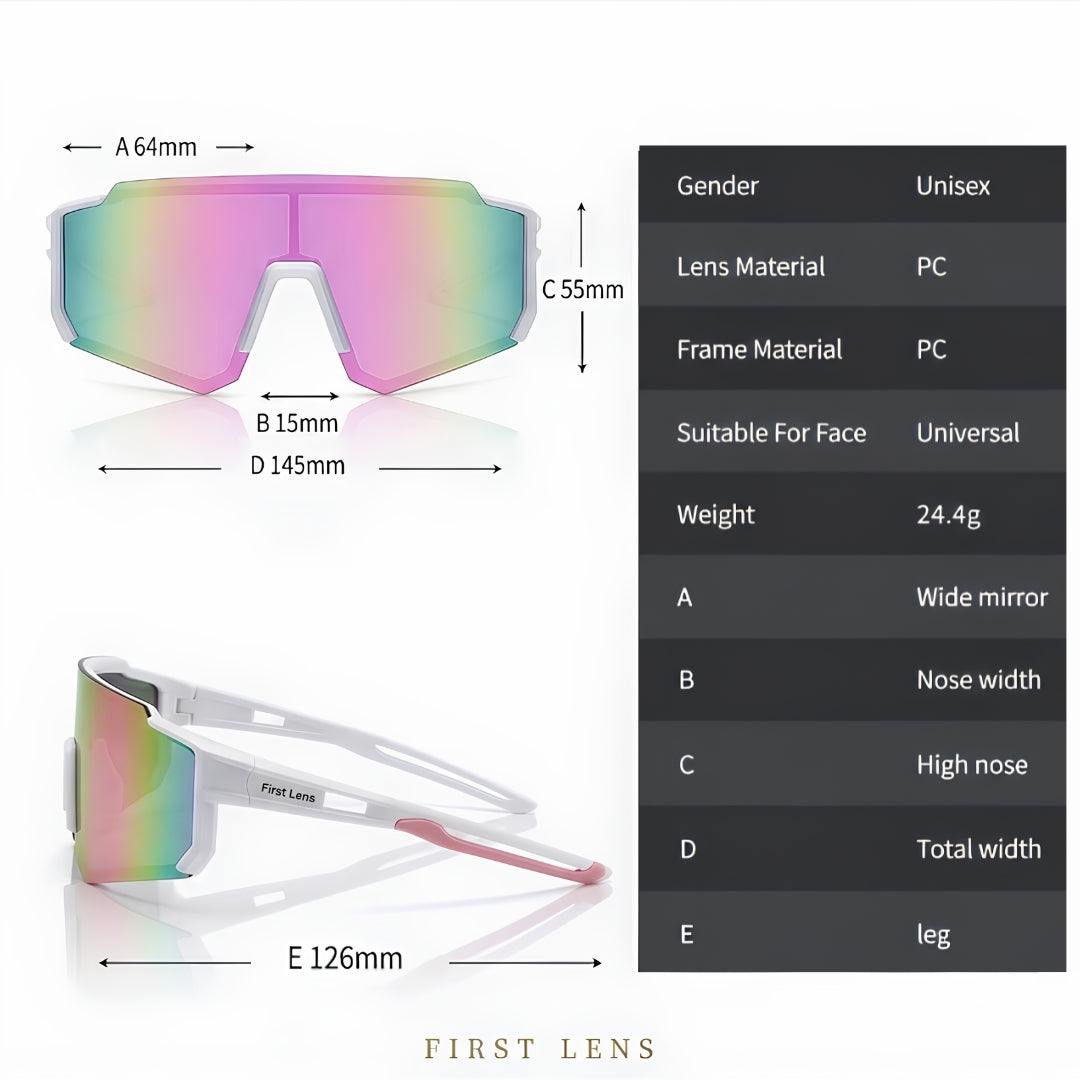 First Lens Customized Power Cycling/Running/Sports Sunglasses Uv400 + Polarized Pink White - S106