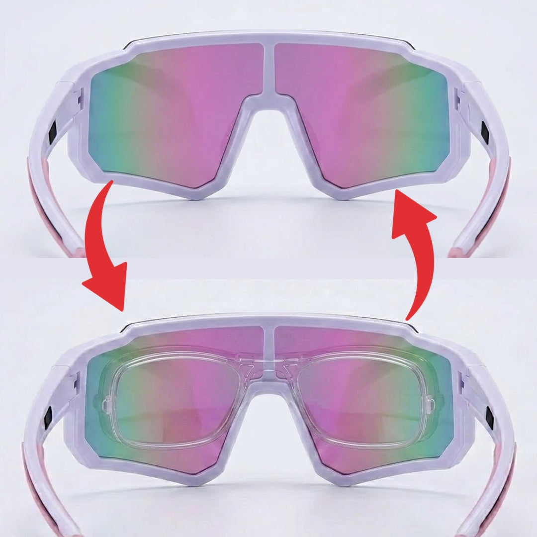 First Lens Customized Power Cycling/Running/Sports Sunglasses Uv400 + Polarized With Power Pink White - S106