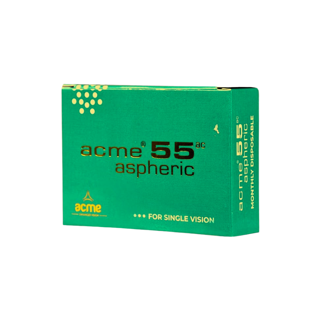First Lens ACME 55 Aspheric lenses displayed in their six-lens pack.