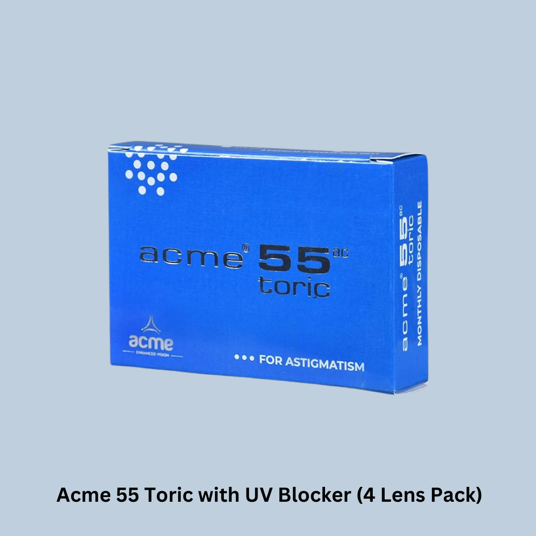 A person holding a box of First Lens Acme 55 Toric lenses, ready for use.