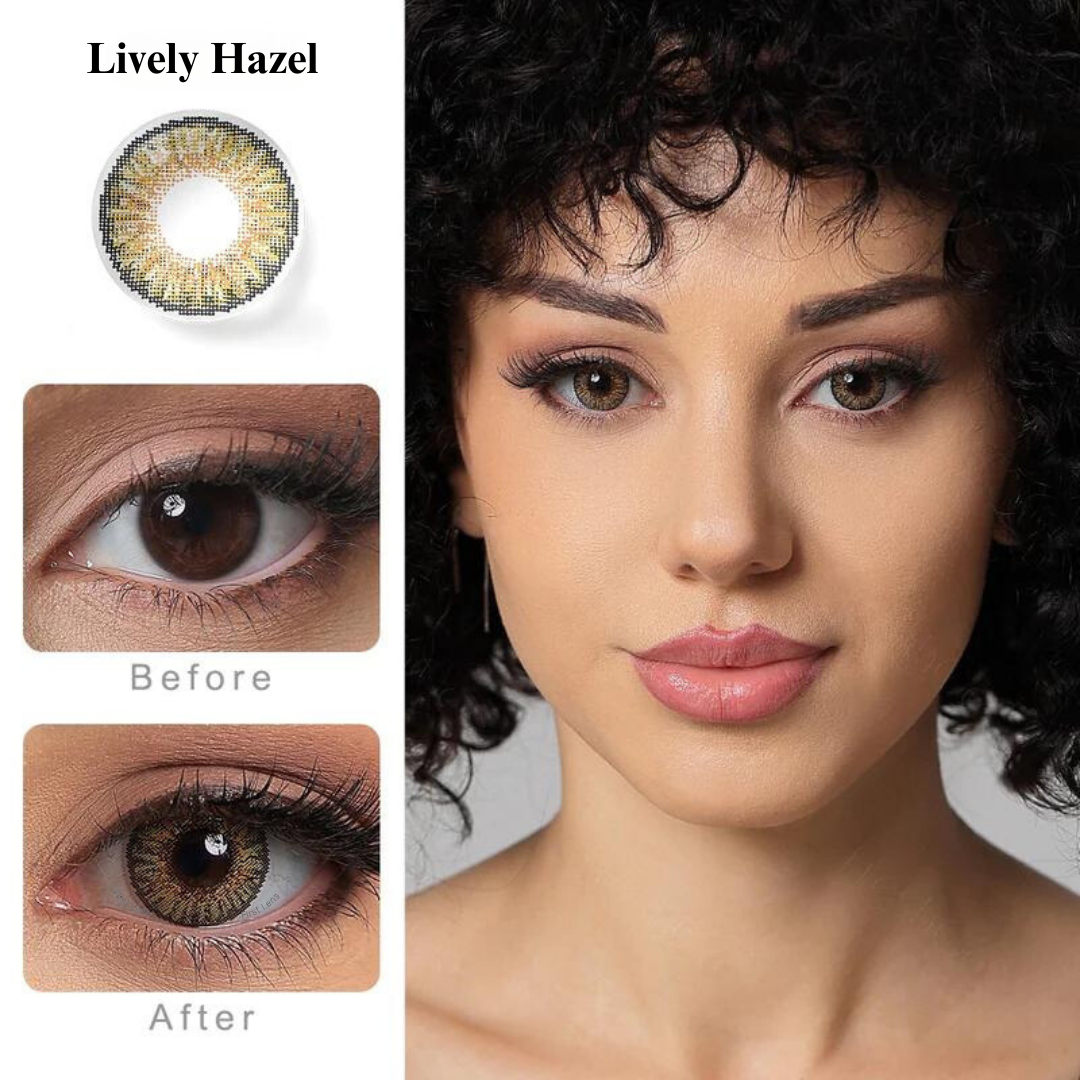 An image demonstrating the process of applying the Livly Hazel color contact lens by First Lens onto the eye for a natural and comfortable fit.