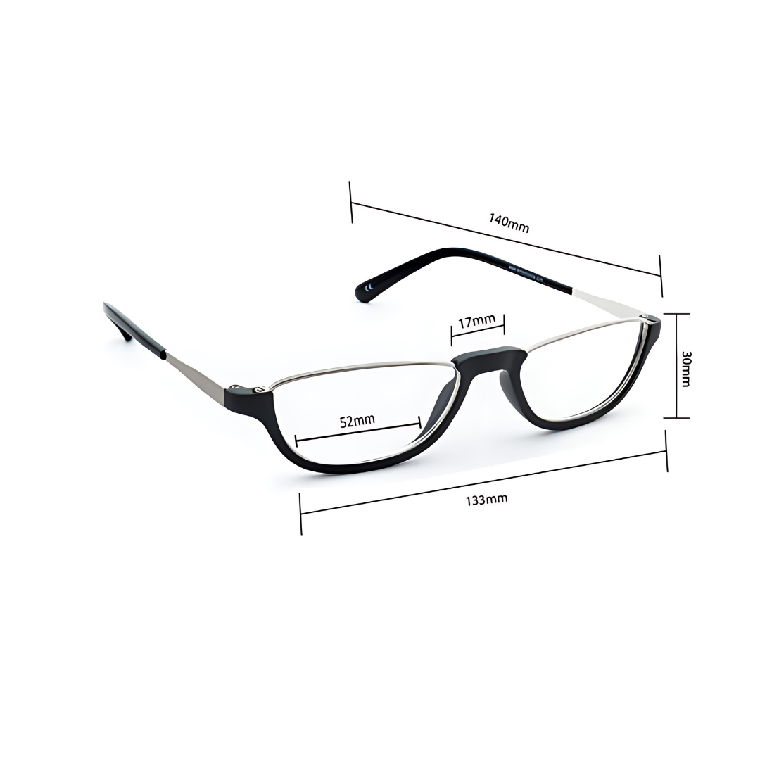  Detail shot of Dr. Harmann's iReadOne Reading glasses by First Lens highlighting anti-glare features 