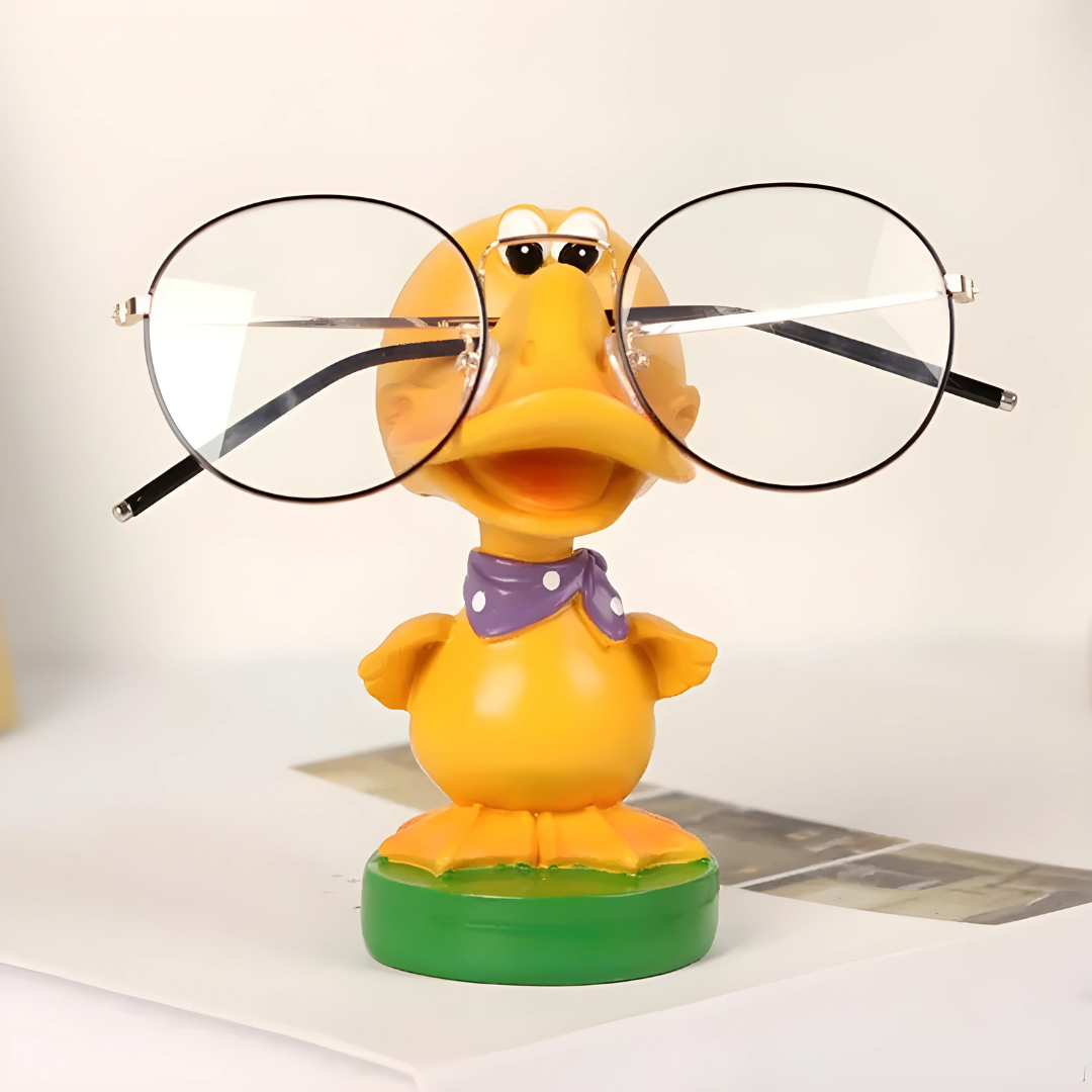 First Lens' duck-shaped spectacle and sunglasses holder in a whimsical design."