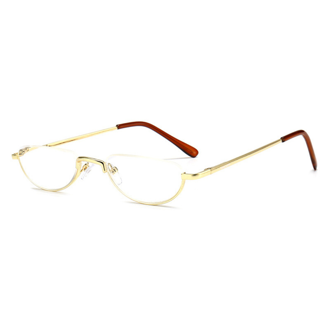 Close-up of the hinges on First Lens Agile Oval reading glasses RG_1027