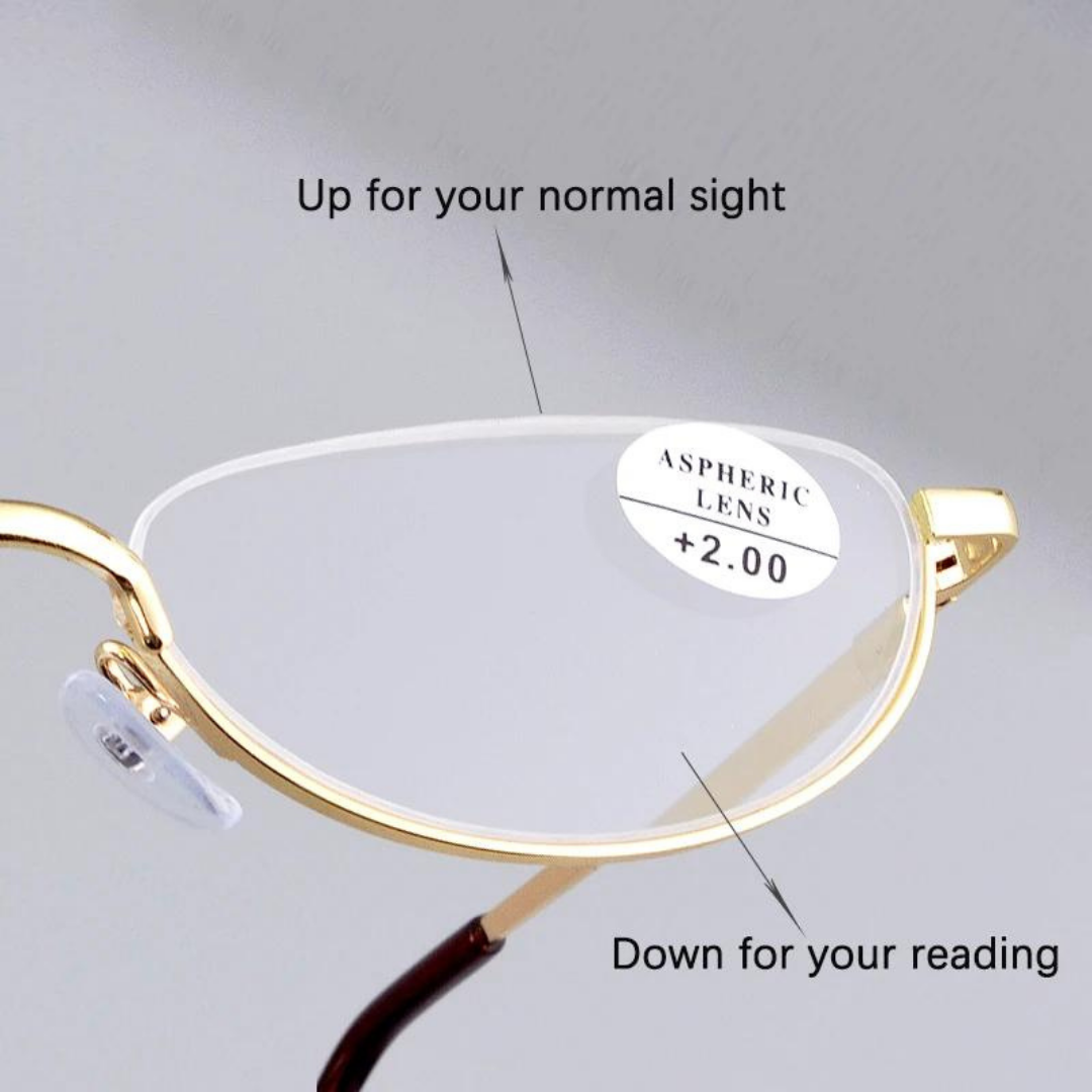 Person wearing First Lens Agile Oval reading glasses RG_1027, reading a book
