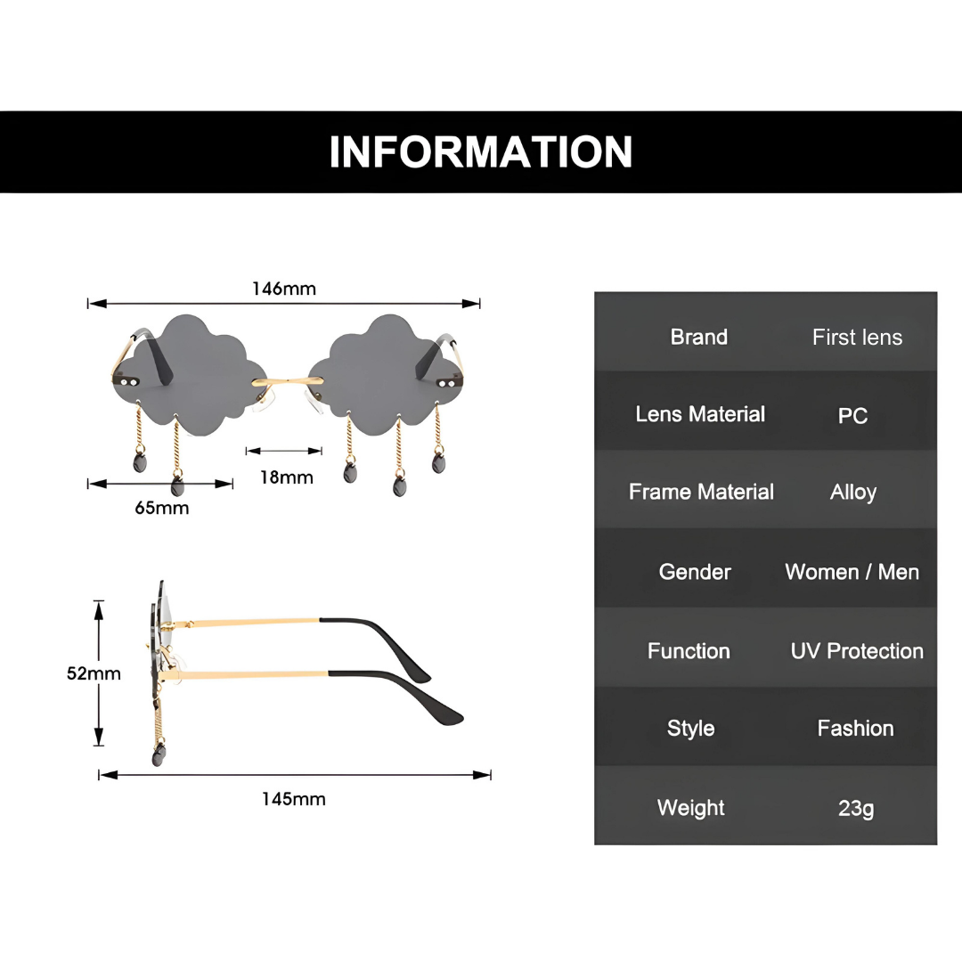 First Lens Cloud Raindrop Shape Sunglass 005 Sunglasses with unique raindrop lenses, sure to turn heads.