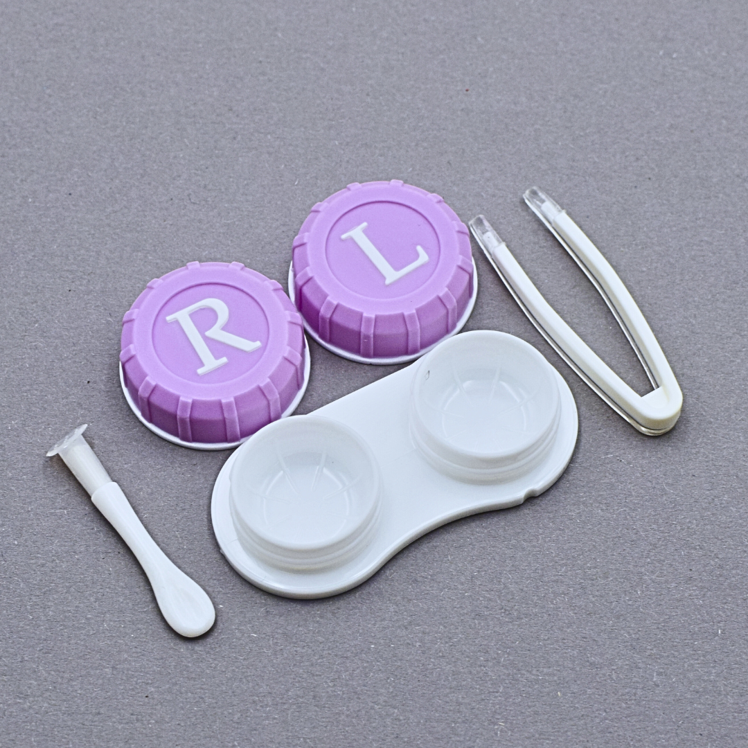 A side view of the First Lens Crystal Portable Contact Lens Case, highlighting its smooth, glossy surface and durable construction.