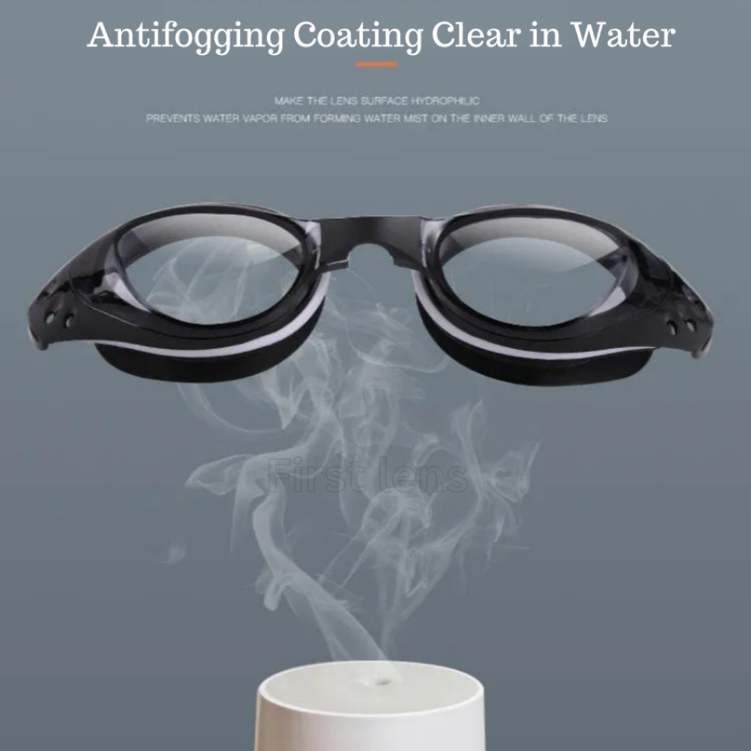 A pair of First Lens Swimming Goggles with a sleek design.