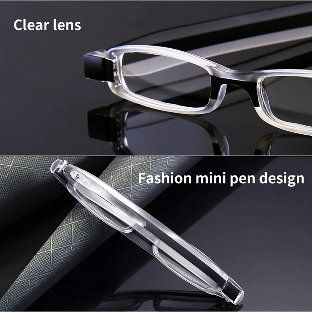Person wearing First Lens FlexiFold Slim Compact Reading Glasses, demonstrating their stylish appearance