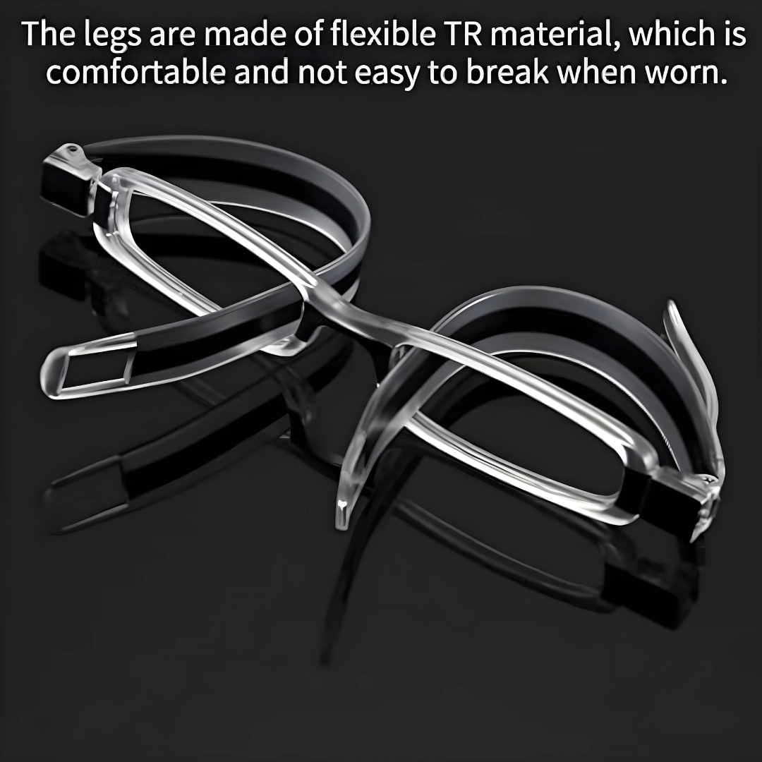 First Lens FlexiFold Slim Compact Reading Glasses unfolded and ready for use