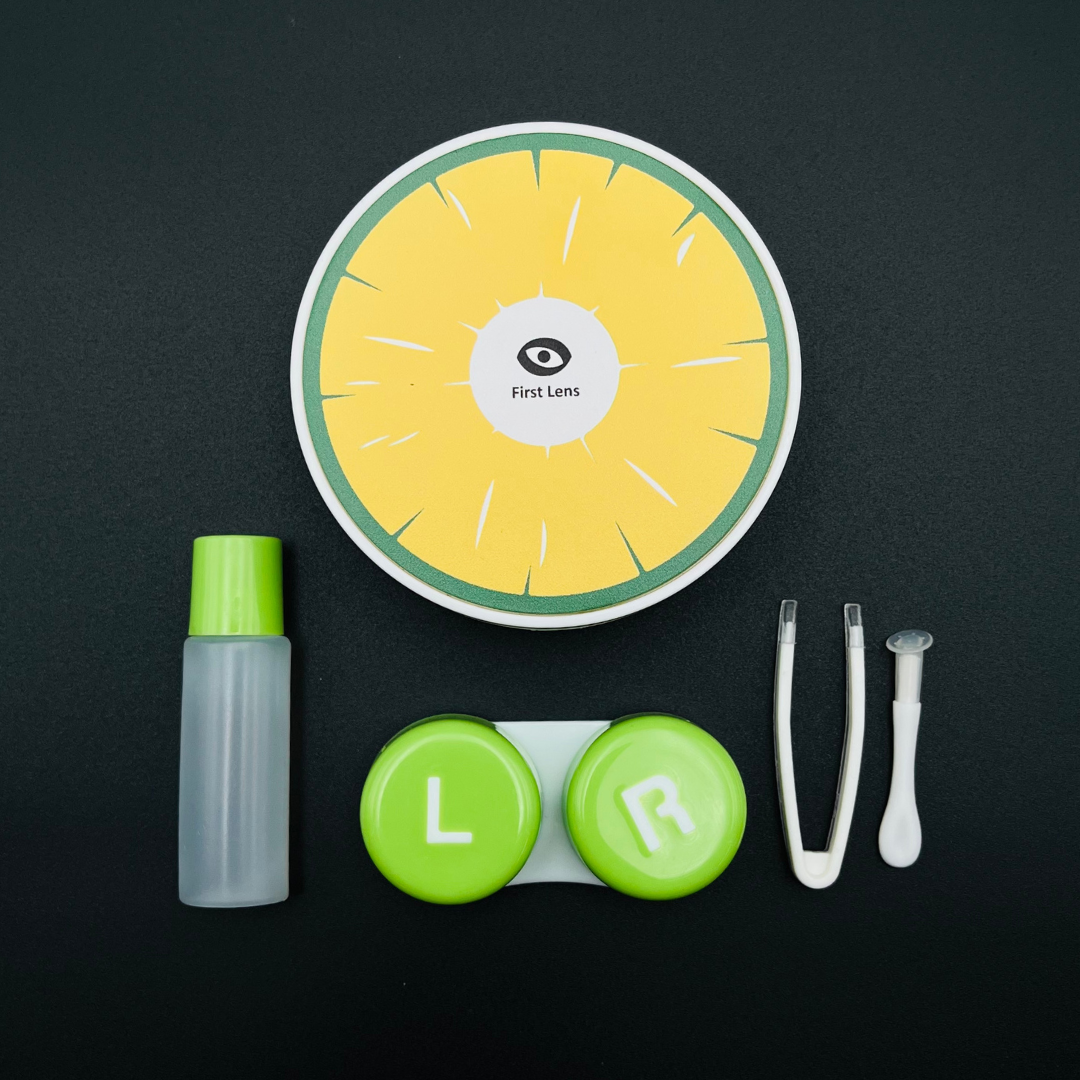 A fun lemon-shaped contact lens case by First Lens that adds a pop of color to your eye care routine.