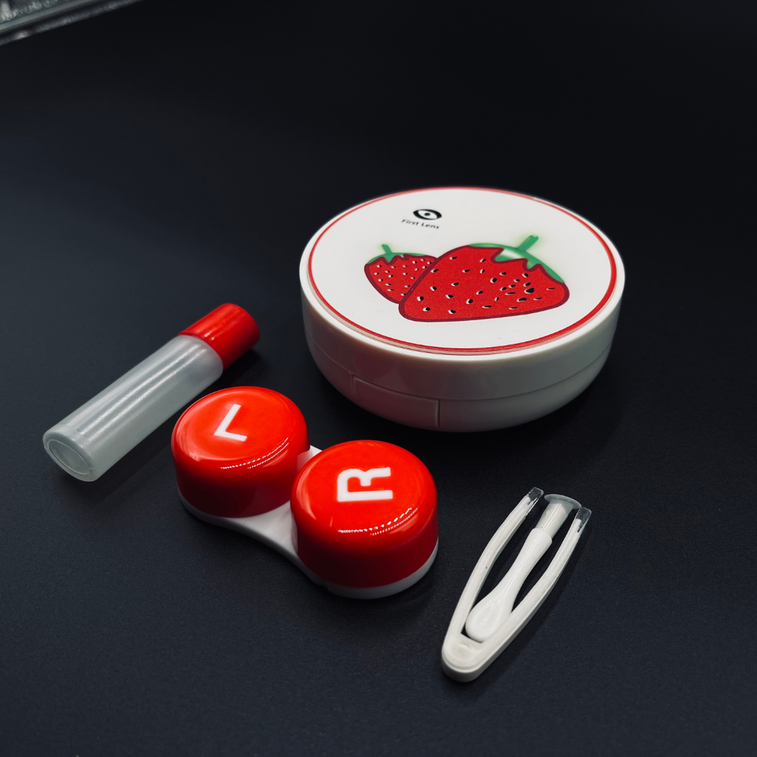 A quirky avocado-shaped contact lens case by First Lens for a touch of personality.