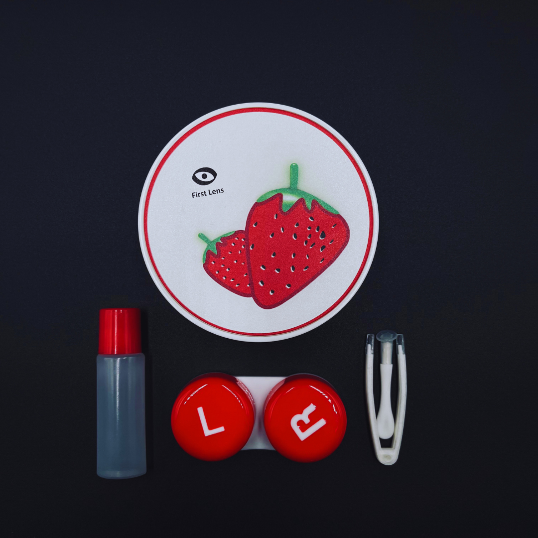 A playful apple-shaped contact lens case from First Lens.