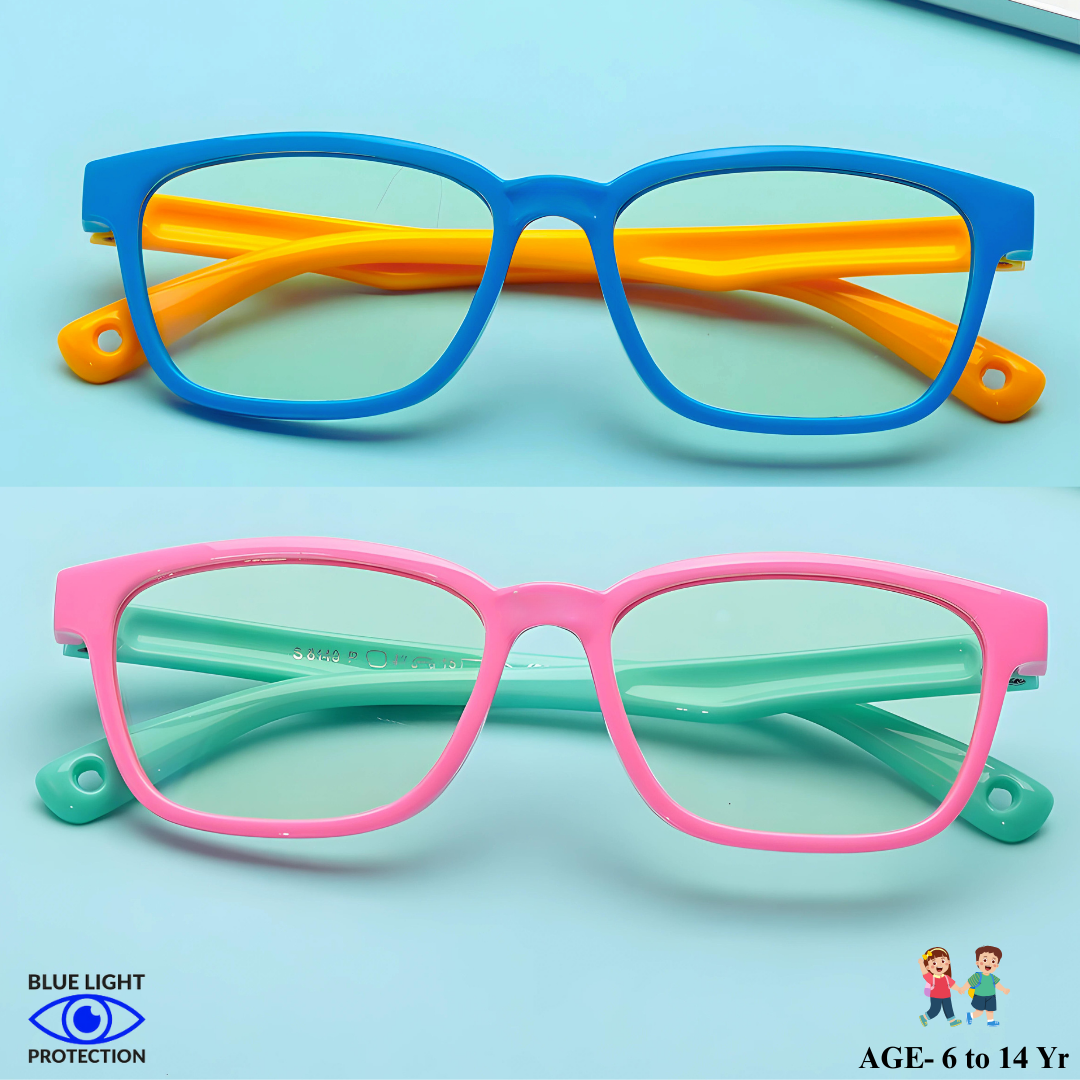 Front view of First Lens KidoJunior Kids Blue Light Blocking Glasses with a playful design.