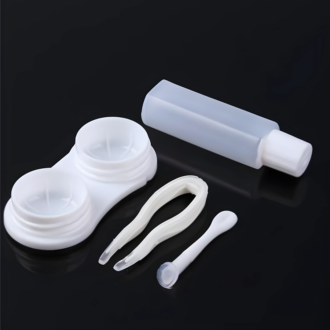 Travel-friendly contact lens case with a built-in mirror for on-the-fly adjustments.