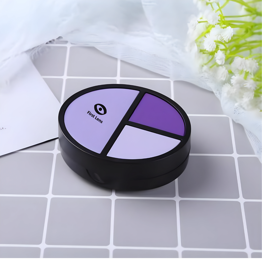 Sleek and compact contact lens case with an integrated mirror for convenience.