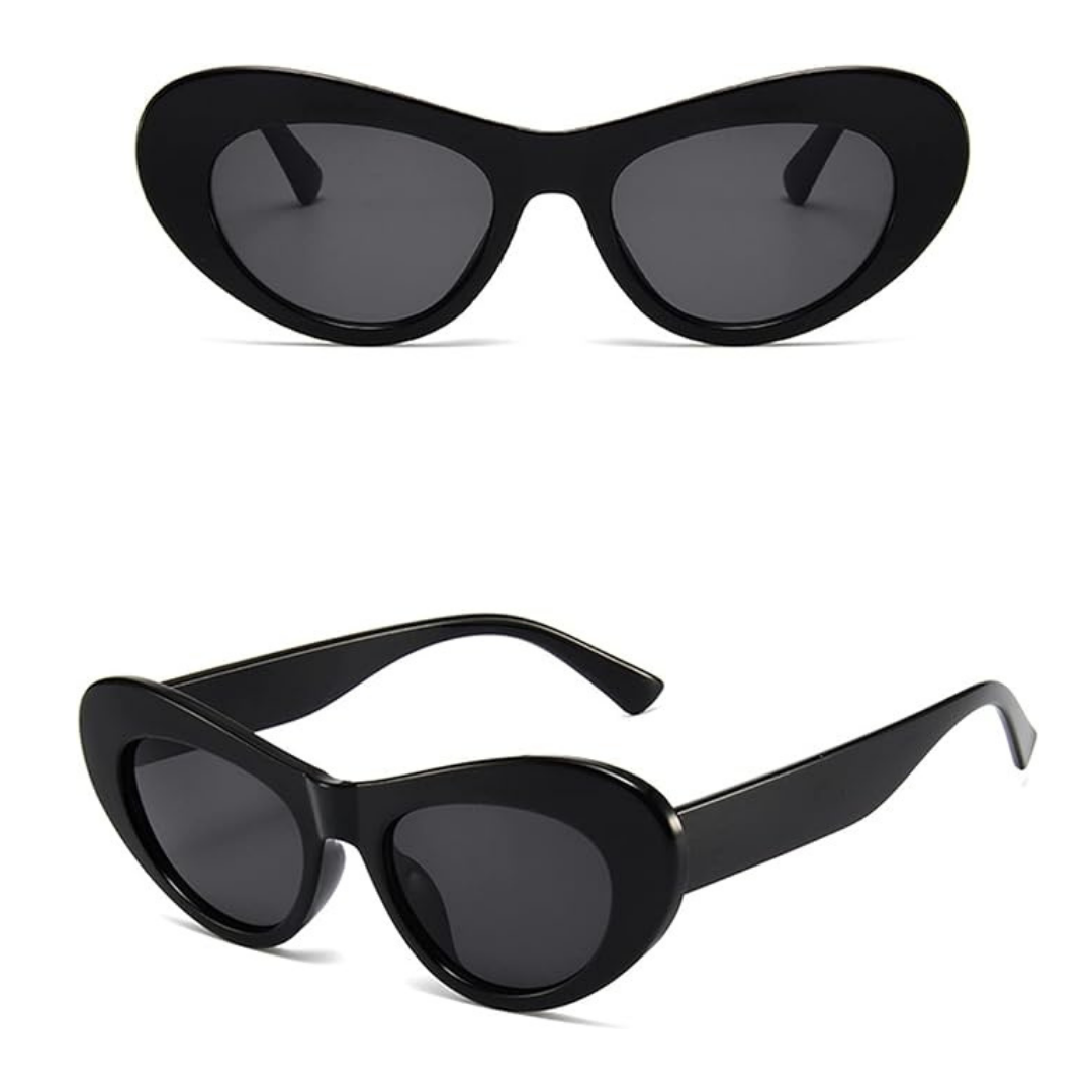 First Lens chic oval sunglasses, black frames with UV protection