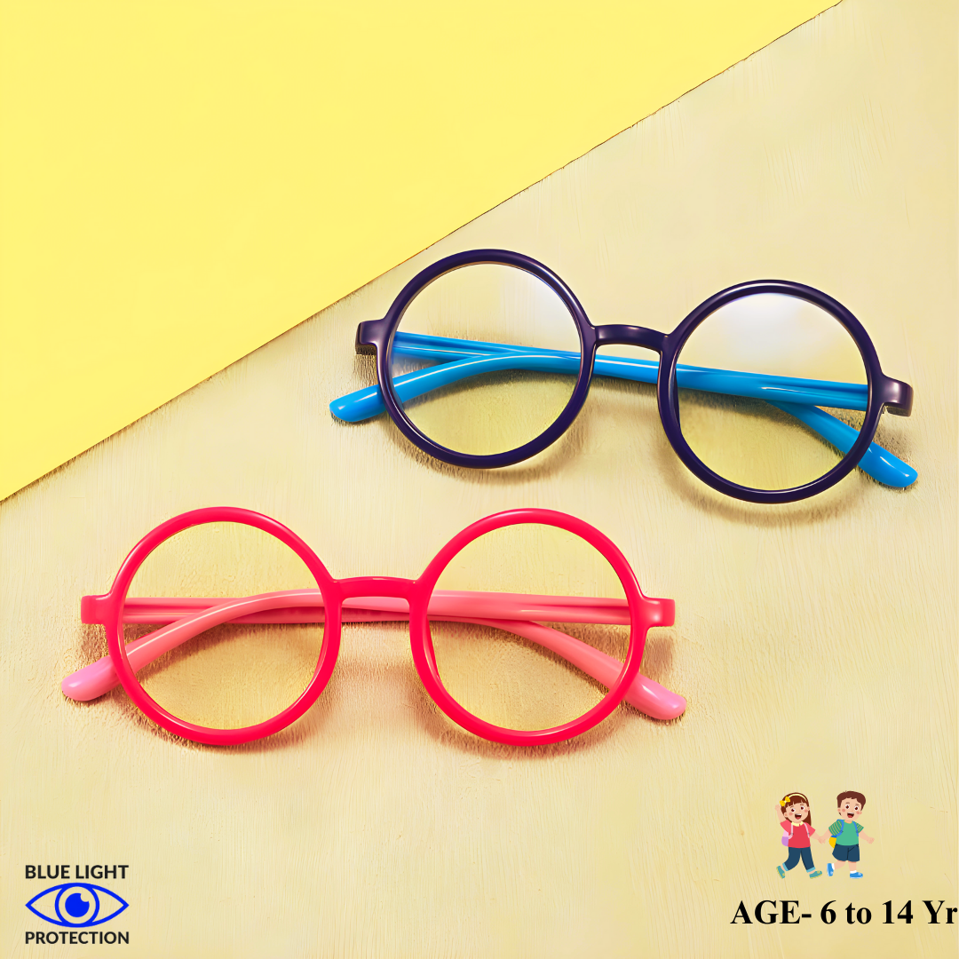 First Lens RoundEye Kids Blue Light Blocking Glasses offer stylish protection for young eyes.