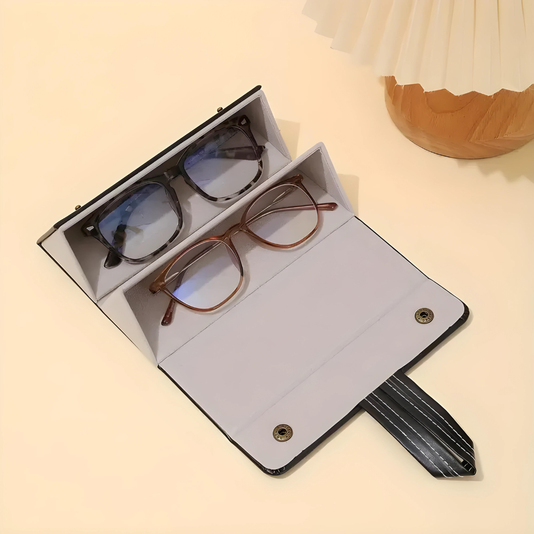 Sunglass and accessory organizer by First Lens, designed for practical storage and easy access to your essentials.