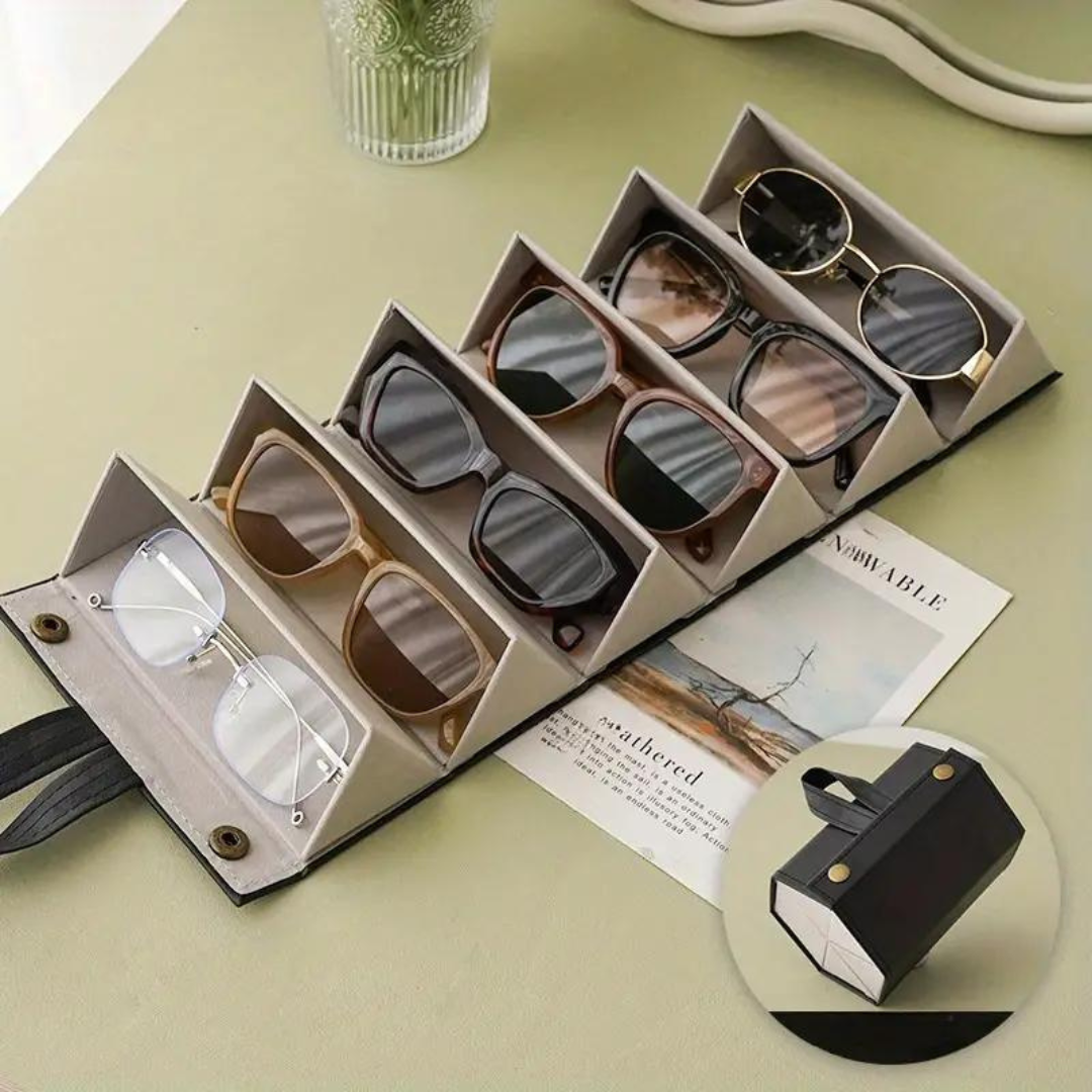 First Lens Stylish Sunglass Organizer: Keep your shades in order with six compartments