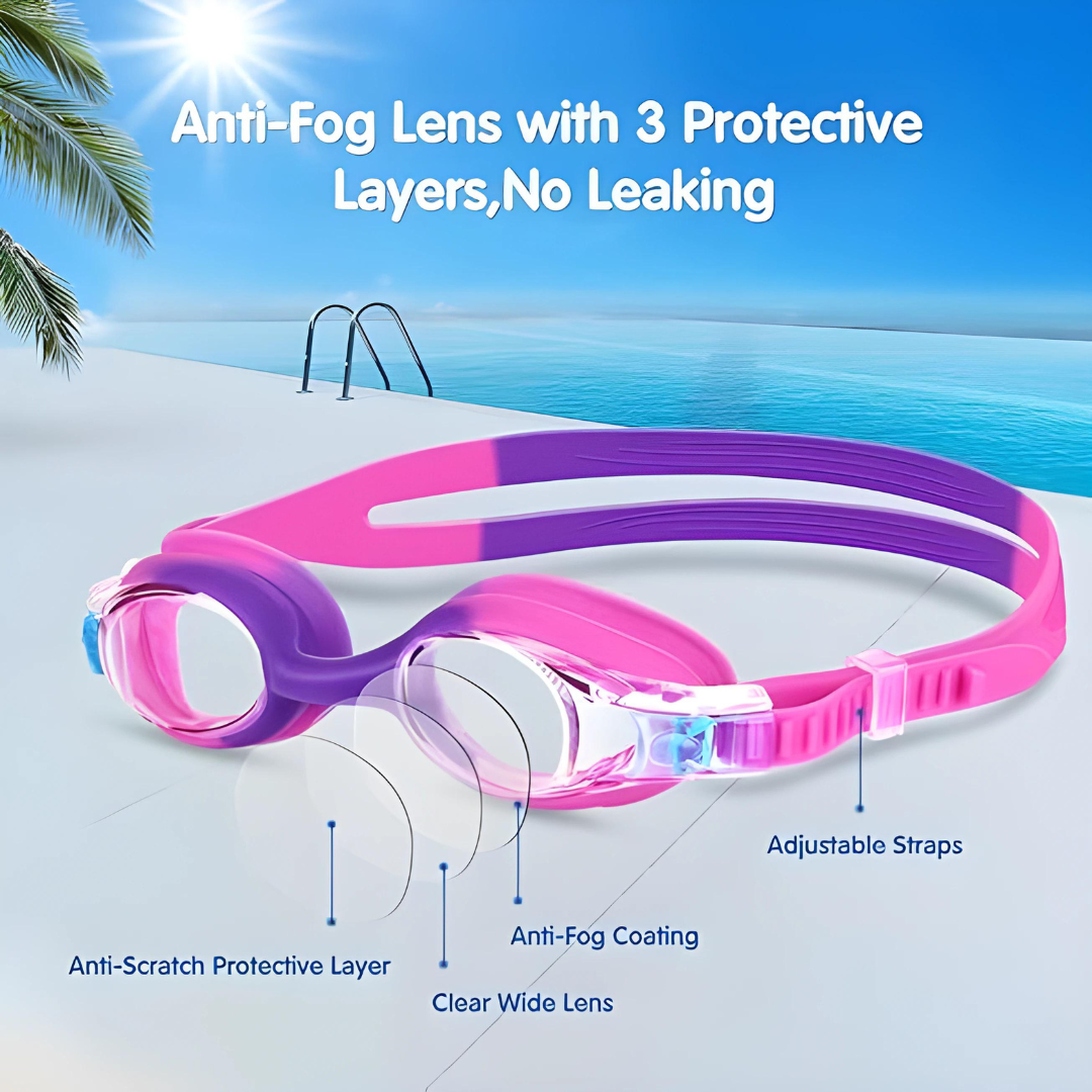Child-sized swim goggles engineered for maximum durability by First Lens.