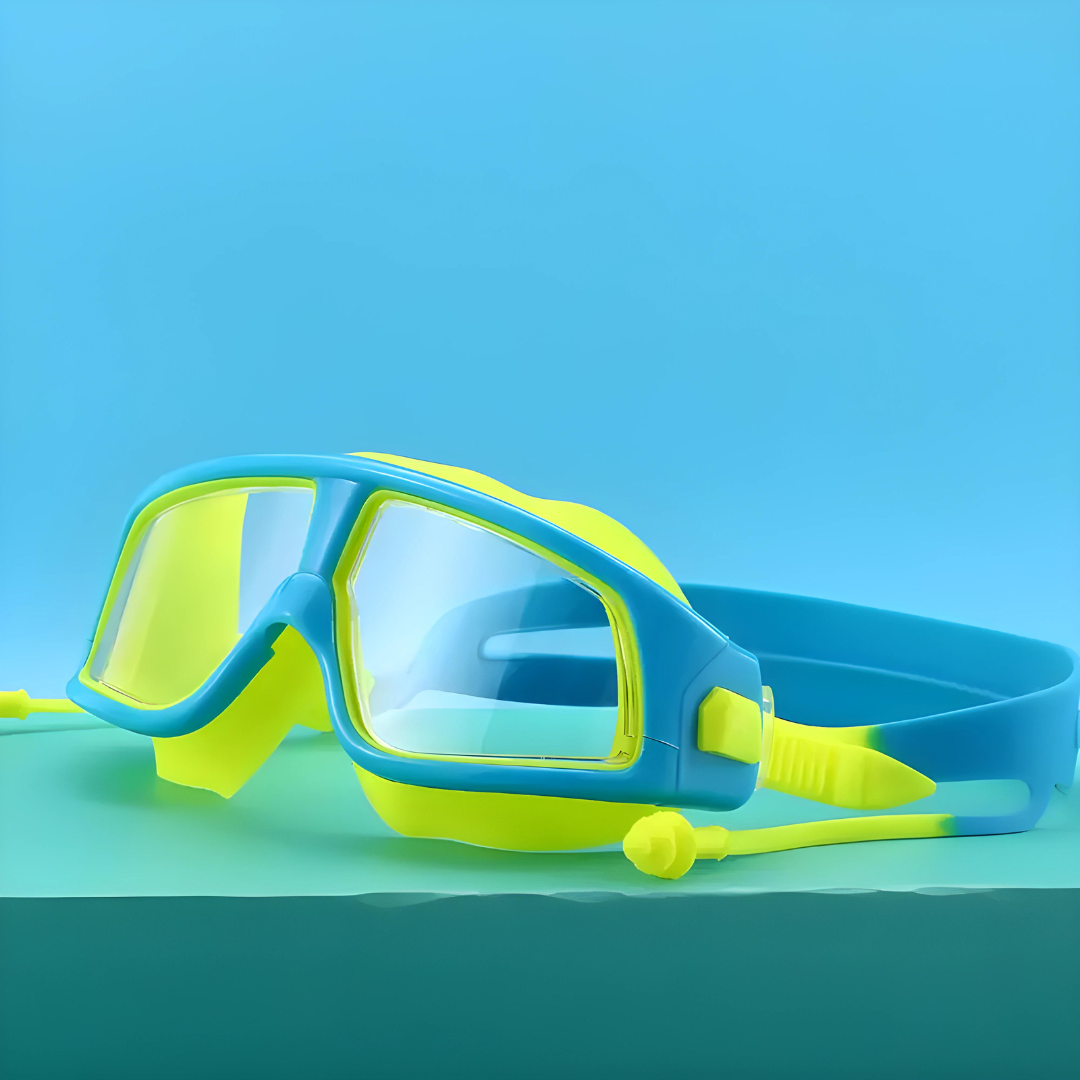 Kids' swim goggles designed with soft silicone gaskets for a gentle seal by First Lens.